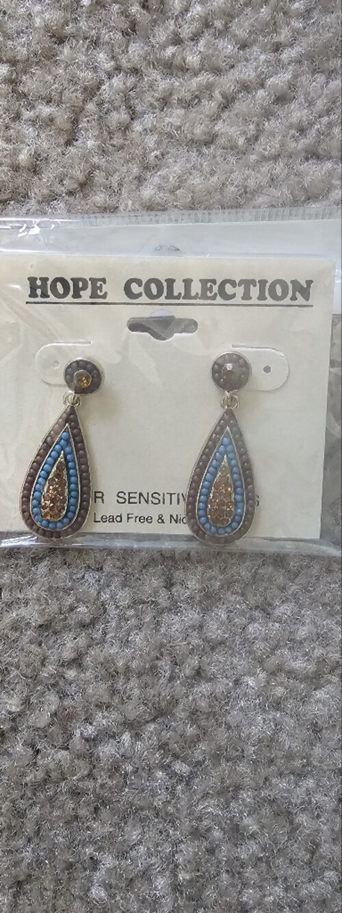 Hope Collection Blue and Brown Teardrop Dangle Earrings